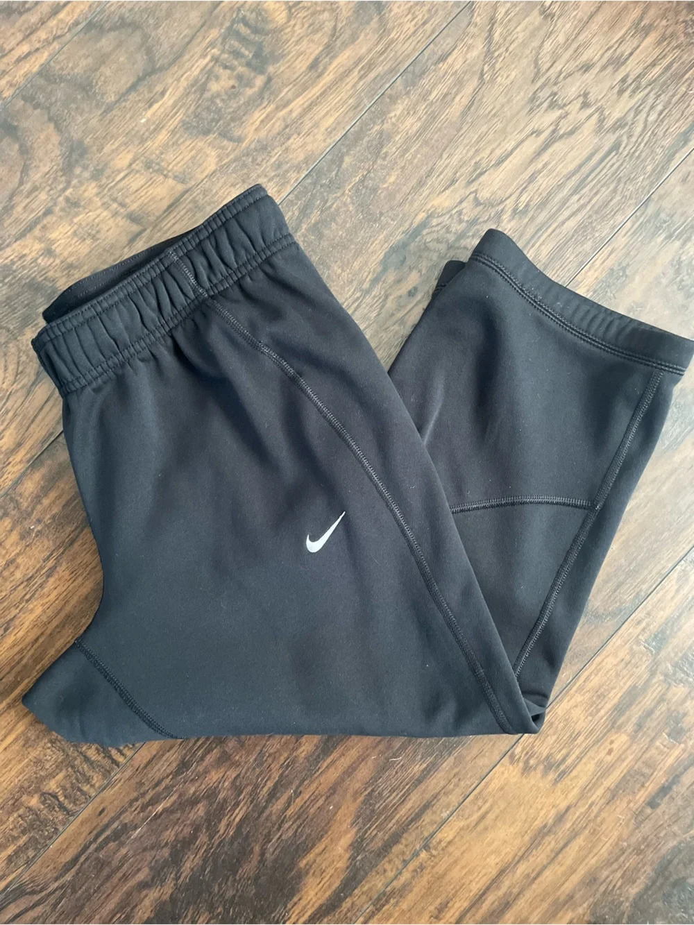 Nike thermo fit Black Capri Sweatpants with White Swoosh